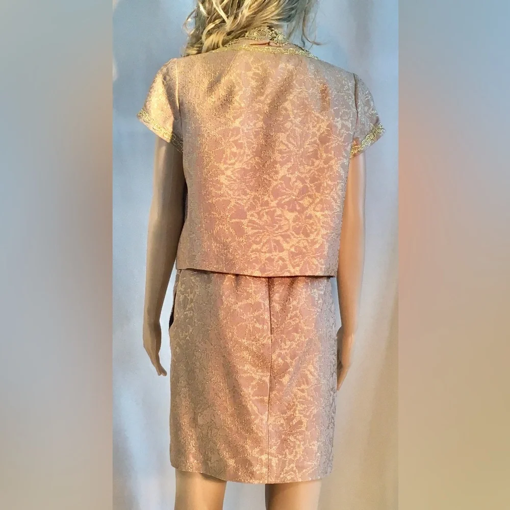 MILLY Gold Halter top Mini dress and cropped jacket Metallic Backless Size 4 - Picture 5 of 15